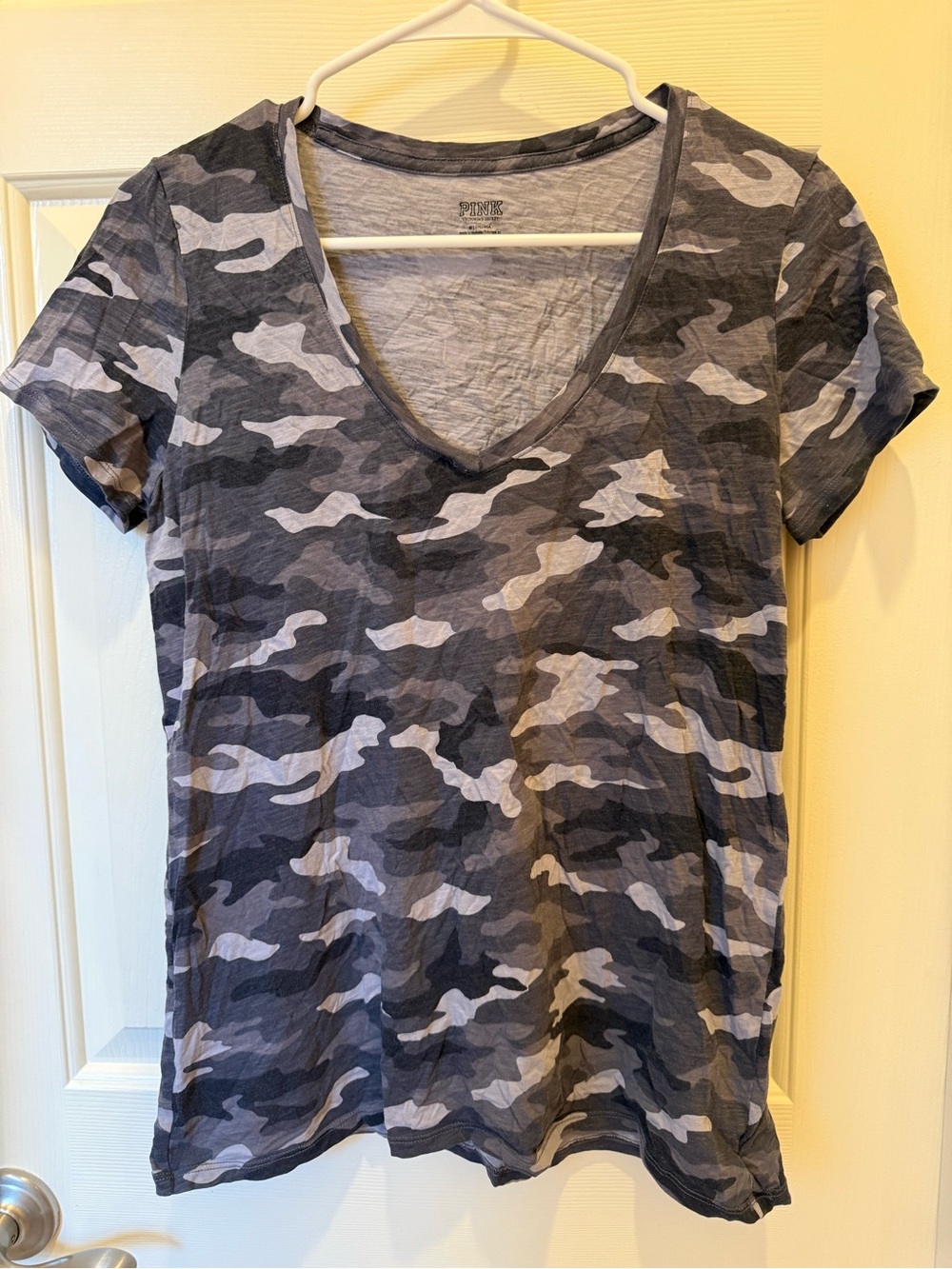 Victoria's Secret PINK Gray & Black Camo V-Neck Tee